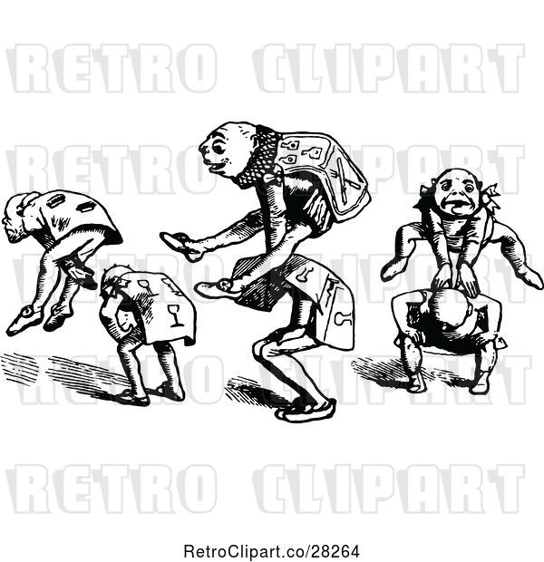 Vector Clip Art of Retro Men Playing Leap Frog