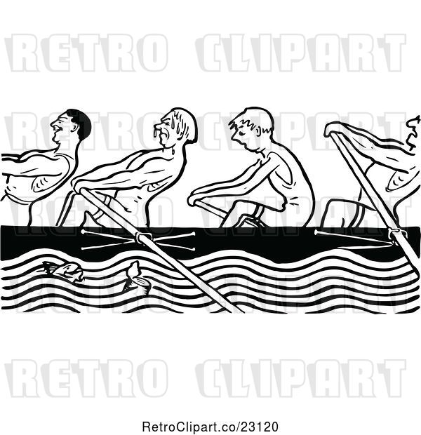 Vector Clip Art of Retro Men Rowing