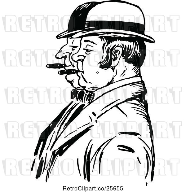 Vector Clip Art of Retro Men Smoking Cigars in Profile