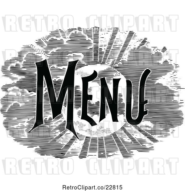Vector Clip Art of Retro Menu Text with a Sun and Clouds