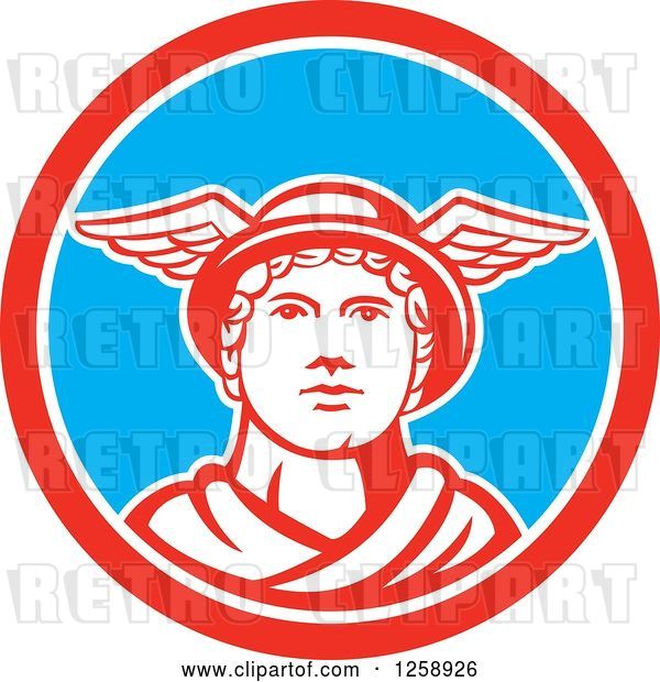 Vector Clip Art of Retro Mercury in a Red White and Blue Circle