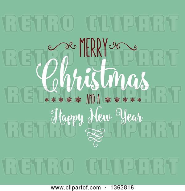 Vector Clip Art of Retro Merry Christmas and a Happy New Year Greeting on Green