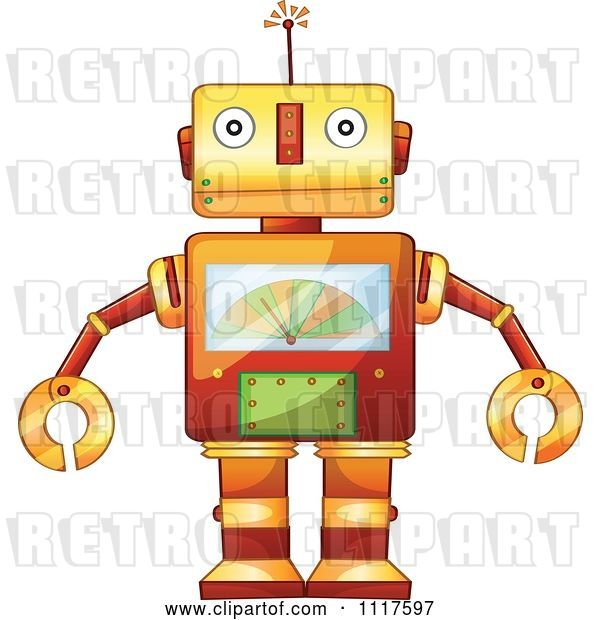 Vector Clip Art of Retro Metal Robot with a Chart on His Chest