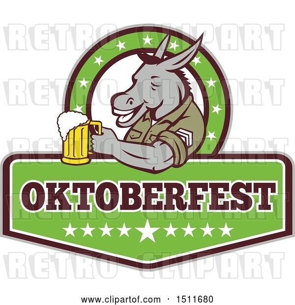 Vector Clip Art of Retro Military Donkey Holding a Beer Mug in an Oktoberfest Design