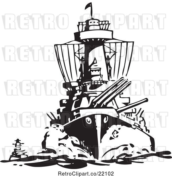 Vector Clip Art of Retro Military Ship