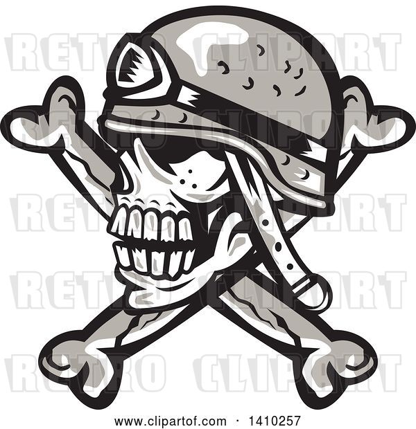 Vector Clip Art of Retro Military Skull and Crossbones with a Helmet