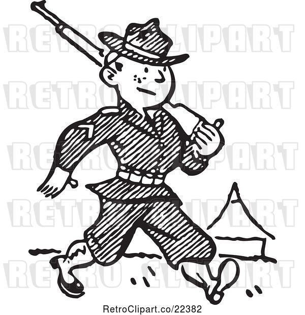 Vector Clip Art of Retro Military Soldier Marching with a Firearm