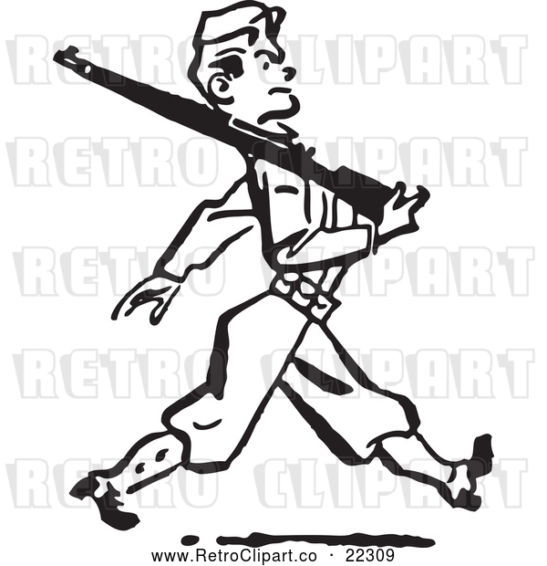 Vector Clip Art of Retro Military Soldier Marching with a Rifle