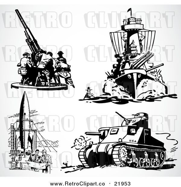 Vector Clip Art of Retro Military Weapons