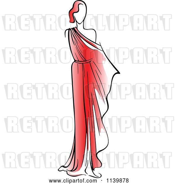 Vector Clip Art of Retro Model in a Red Dress