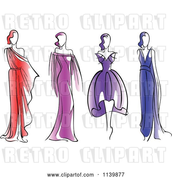Vector Clip Art of Retro Models in Dresses