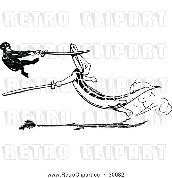 Vector Clip Art of Retro Monkey and Crocodile Sword Fighting