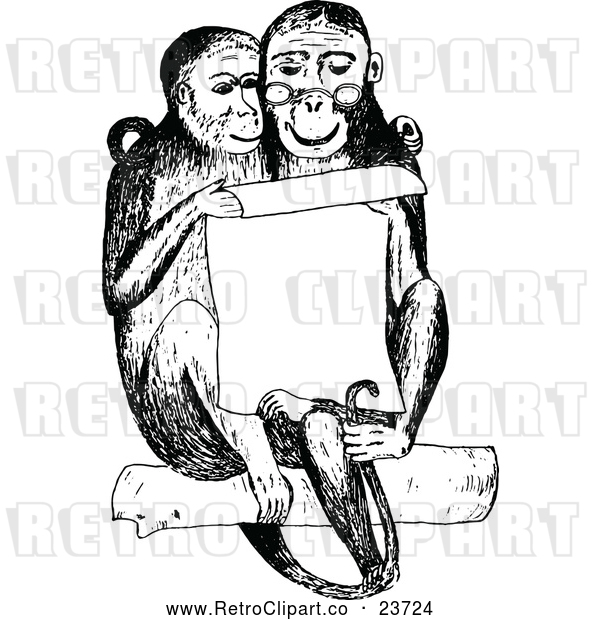 Vector Clip Art of Retro Monkey Couple Reading a Notice
