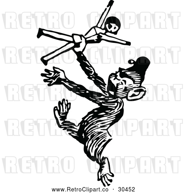 Vector Clip Art of Retro Monkey Dancing with a Doll