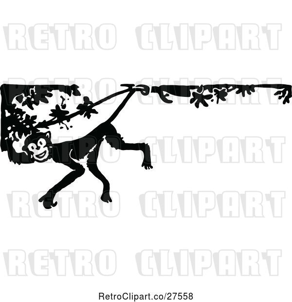 Vector Clip Art of Retro Monkey in a Tree Border
