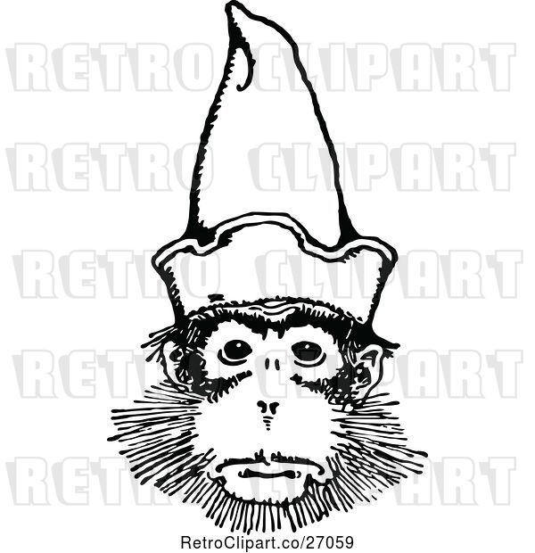 Vector Clip Art of Retro Monkey Wearing a Hat