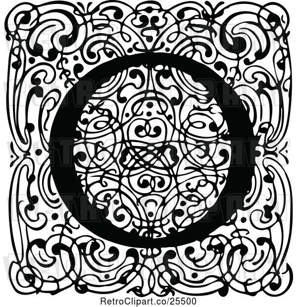 Vector Clip Art of Retro Monogram O Letter over Swirls