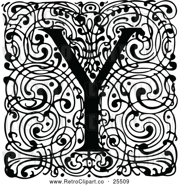 Vector Clip Art of Retro Monogram Y Letter over Swirls