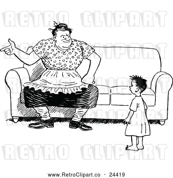 Vector Clip Art of Retro Mother and Son by a Couch