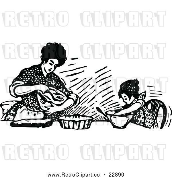 Vector Clip Art of Retro Mother Baking with Her Daughter