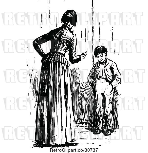 Vector Clip Art of Retro Mother Lecturing Her Son