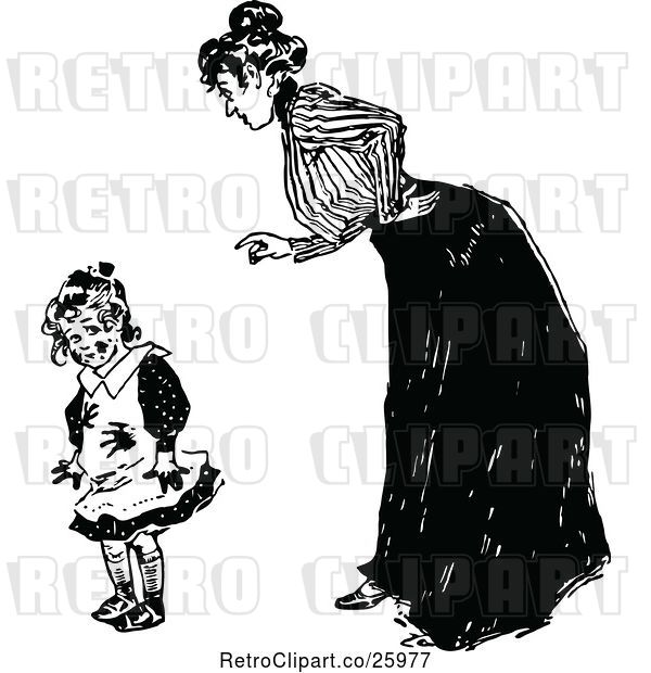 Vector Clip Art of Retro Mother Scolding Her Dirty Daughter