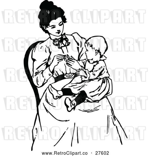 Vector Clip Art of Retro Mother with a Baby in Her Lap