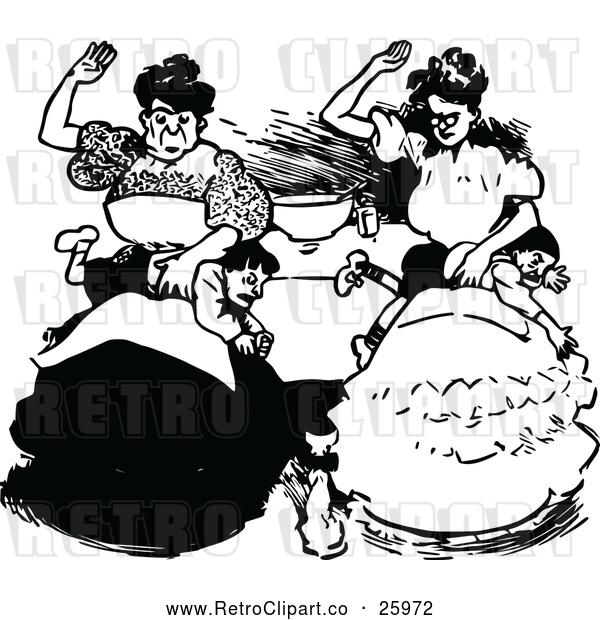 Vector Clip Art of Retro Mothers Spanking Their Sons
