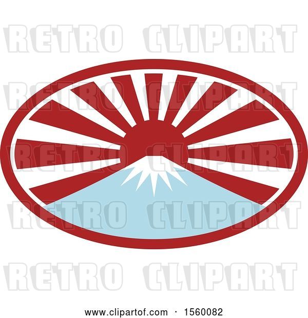 Vector Clip Art of Retro Mount Fuji with Snow and a Japanese Sunrise Oval