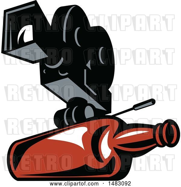 Vector Clip Art of Retro Movie Film Camera with a Whiskey Bottle