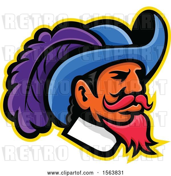 Vector Clip Art of Retro Musketeer Mascot Head