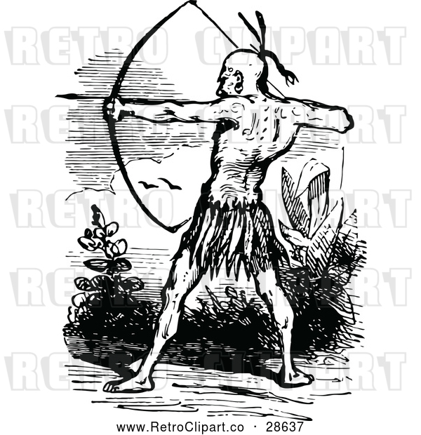 Vector Clip Art of Retro Native American Archer