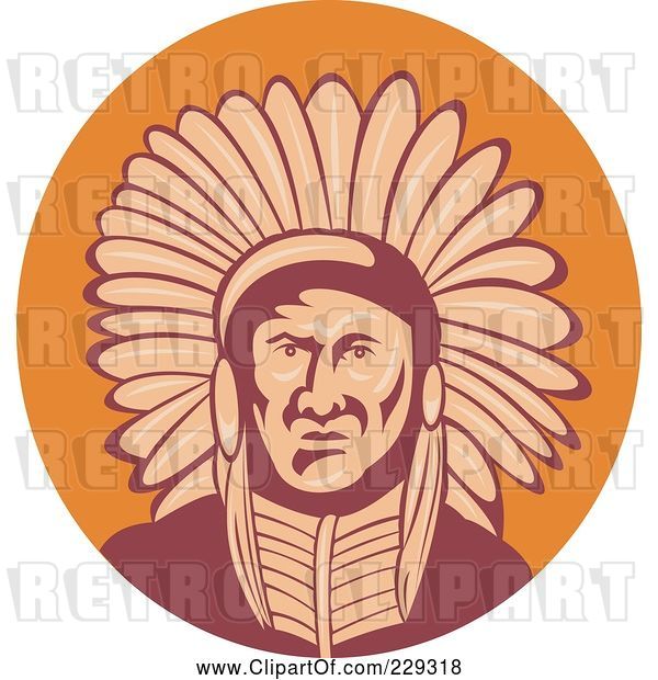 Vector Clip Art of Retro Native American Guy in Headdress