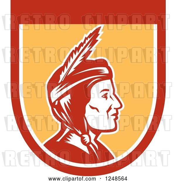 Vector Clip Art of Retro Native American Indian Lady in Profile in a Shield