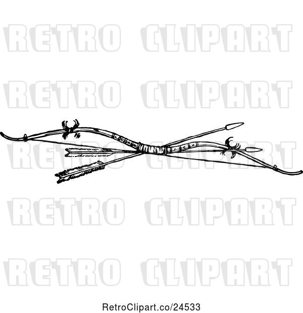 Vector Clip Art of Retro Native Bow and Arrows