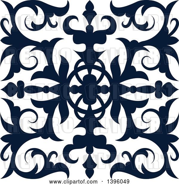 Vector Clip Art of Retro Navy Blue Square Ornate Flourish Design Element