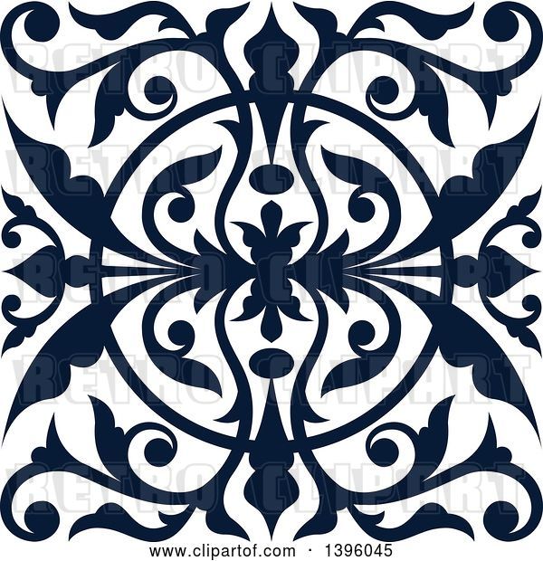 Vector Clip Art of Retro Navy Blue Square Ornate Flourish Design Element