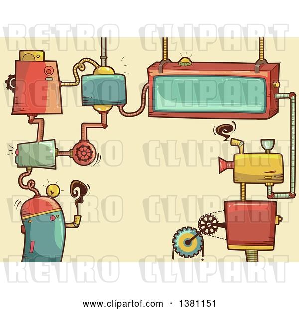 Vector Clip Art of Retro Network of Steampunk Frames and a Camera over Tan
