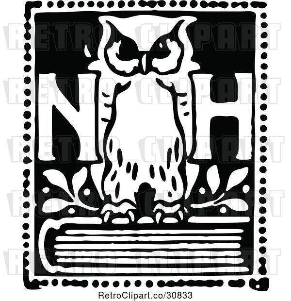 Vector Clip Art of Retro NH Owl on a Book