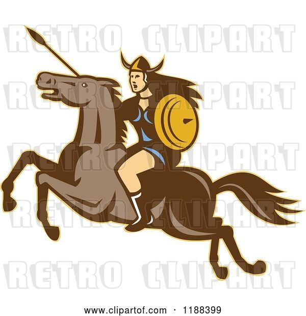 Vector Clip Art of Retro Norse Valkyrie Warrior with a Spear on Horseback 3