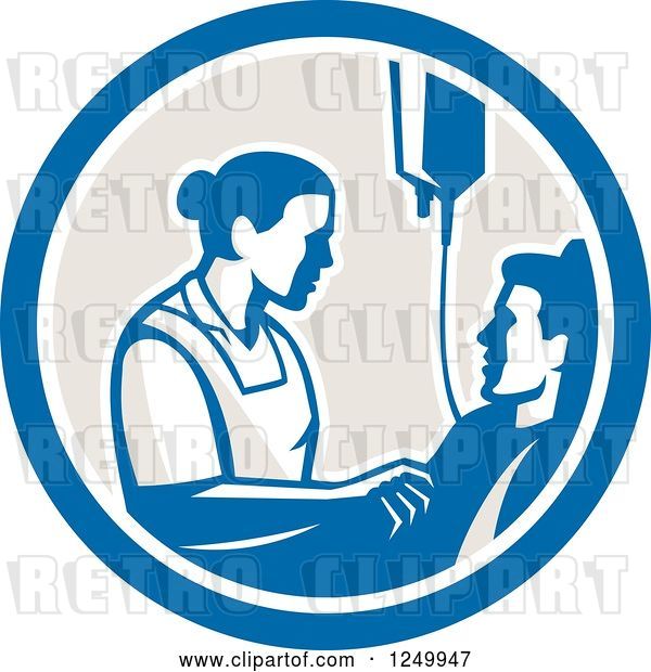 Vector Clip Art of Retro Nurse Tending to a Patient in a Circle
