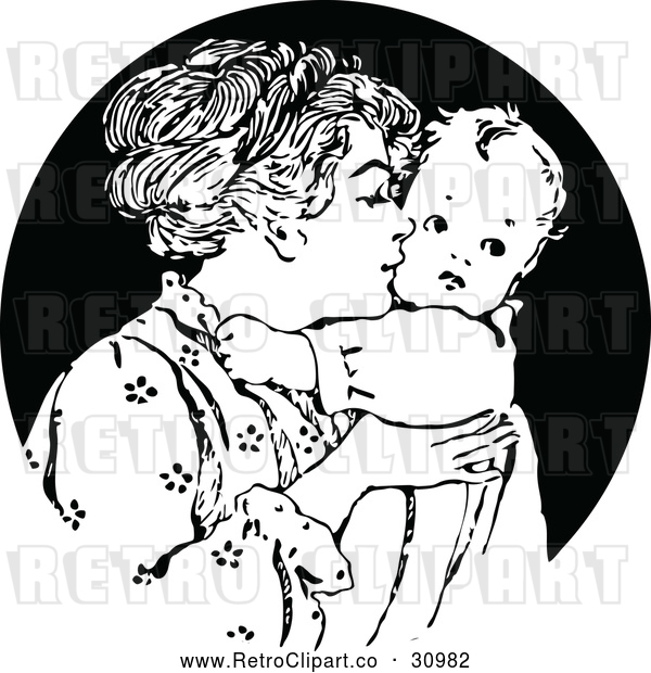Vector Clip Art of Retro Nurturing Mother Kissing Her Baby