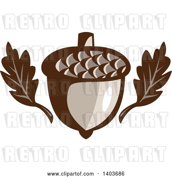 Vector Clip Art of Retro Oak Leaves and an Acorn