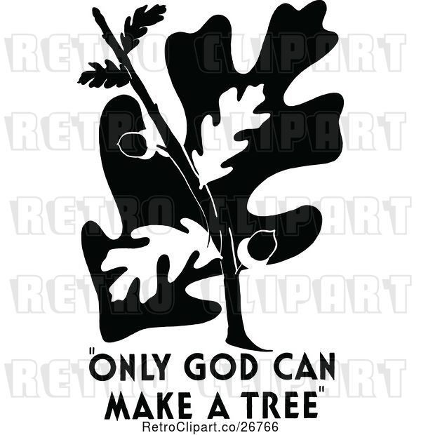 Vector Clip Art of Retro Oak Tree and Only God Can Make a Tree Text