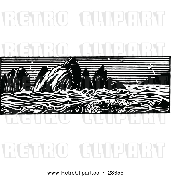 Vector Clip Art of Retro Ocean Panorama