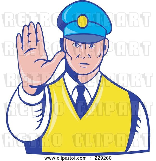 Vector Clip Art of Retro Officer Holding His Hand out