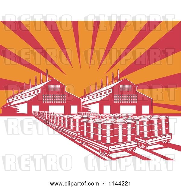 Vector Clip Art of Retro Oil Factory Plant Building Against Rays