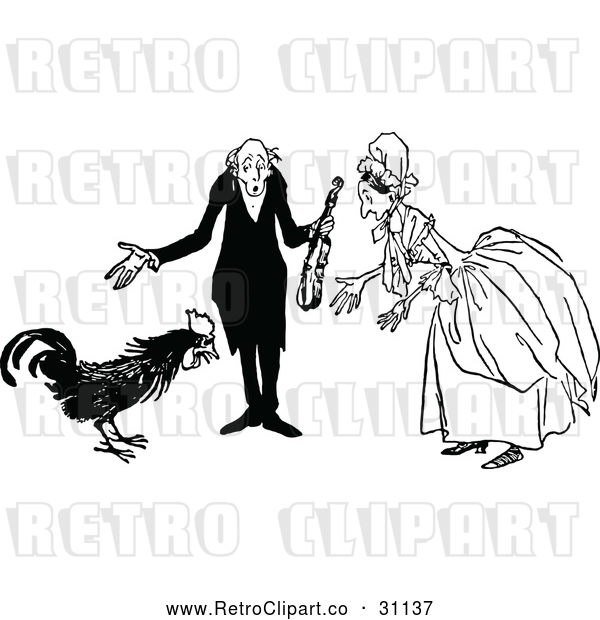 Vector Clip Art of Retro Old Couple and Rooster