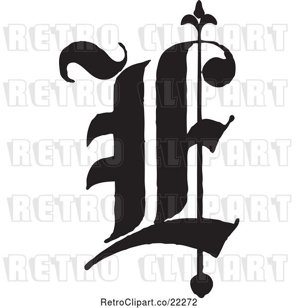 Vector Clip Art of Retro Old English Abc Letter E