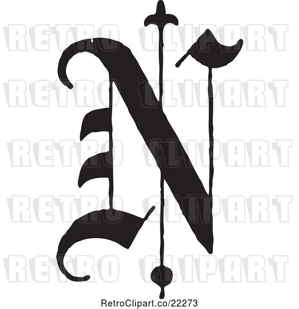 Vector Clip Art of Retro Old English Abc Letter N